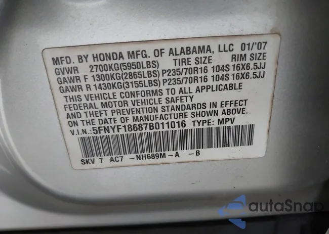 5FNYF18687B011016: 42415396