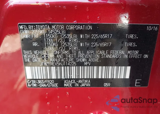 JTMZFREV5HJ114225: 42414687