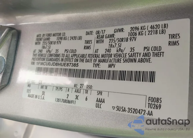 1FMCU0JD8HUE87385: 42414761