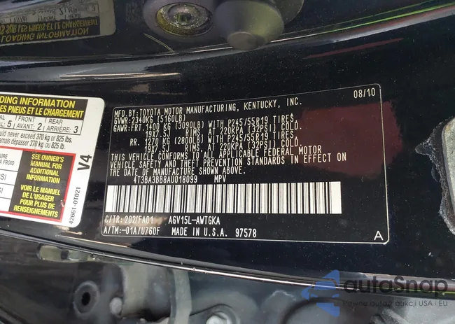 4T3BA3BB8AU018099: 42416072