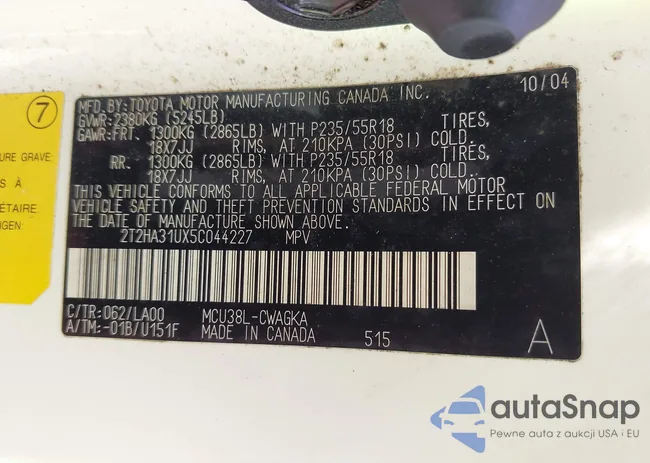 2T2HA31UX5C044227: 42416294