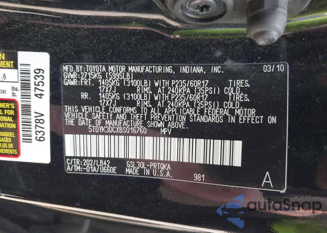 5TDYK3DCXBS016760: 42416349