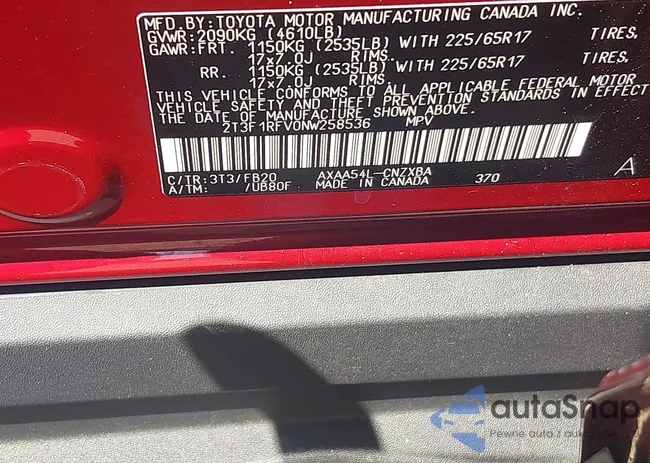 2T3F1RFV0NW258536: 42415850