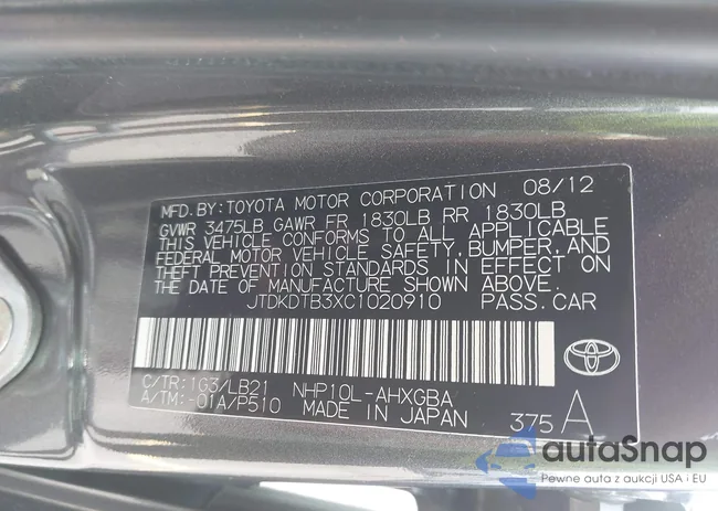 JTDKDTB3XC1020910: 42416977