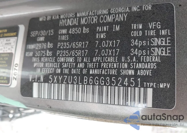 5XYZU3LB6GG352451: 42417057