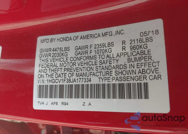 1HGCV1F38JA177334: 42417151