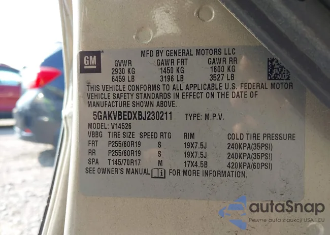 5GAKVBEDXBJ230211: 42417232