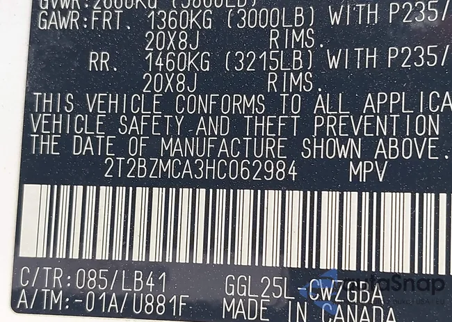 2T2BZMCA3HC062984: 42417237