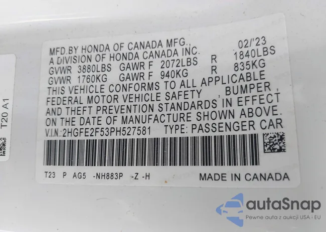 2HGFE2F53PH527581: 42416529