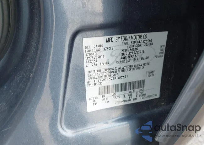 1FTPW14524KD52631: 42416650