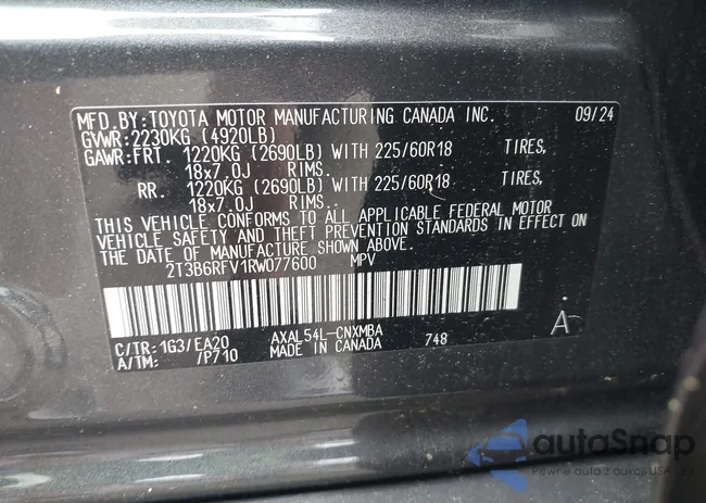 2T3B6RFV1RW077600: 42417910