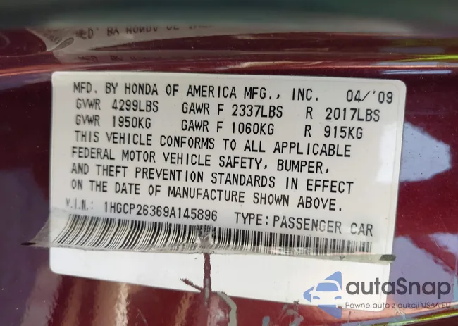 1HGCP26369A145896: 42418103