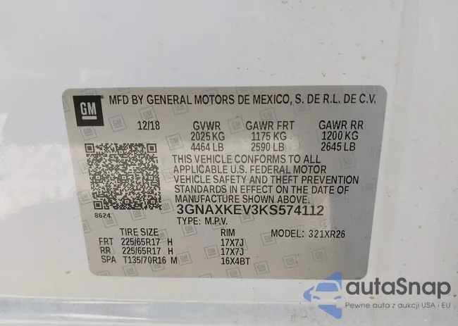 3GNAXKEV3KS574112: 42418209