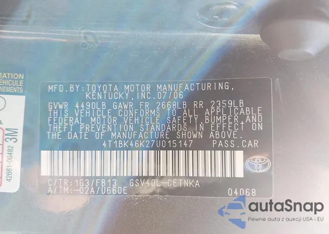 4T1BK46K27U015147: 42418415