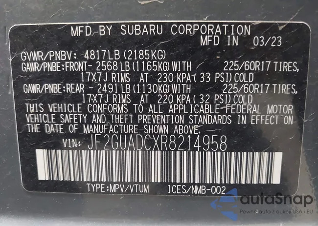 JF2GUADCXR8214958: 42418421