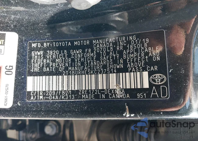 2T1BURHE5KC237514: 42418858