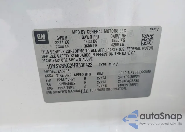 1GNSKBKC2HR330422: 42419205