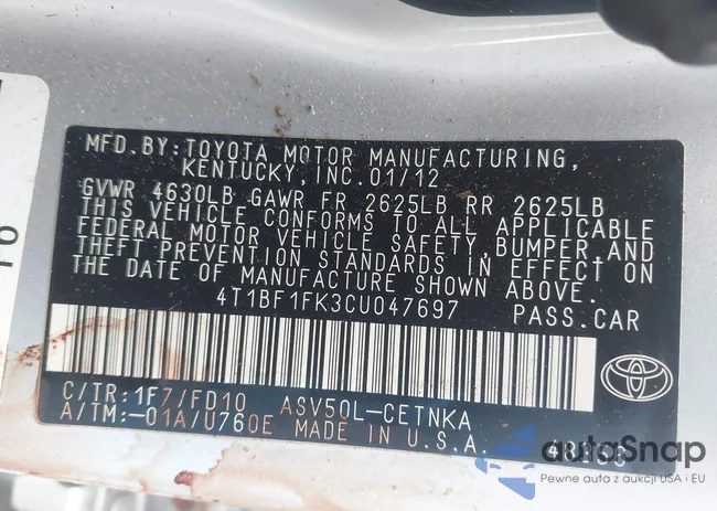 4T1BF1FK3CU047697: 42419293