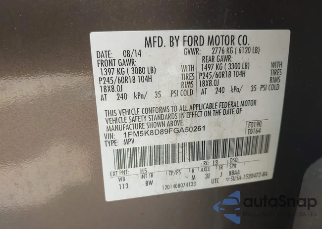 1FM5K8D89FGA50261: 42418612