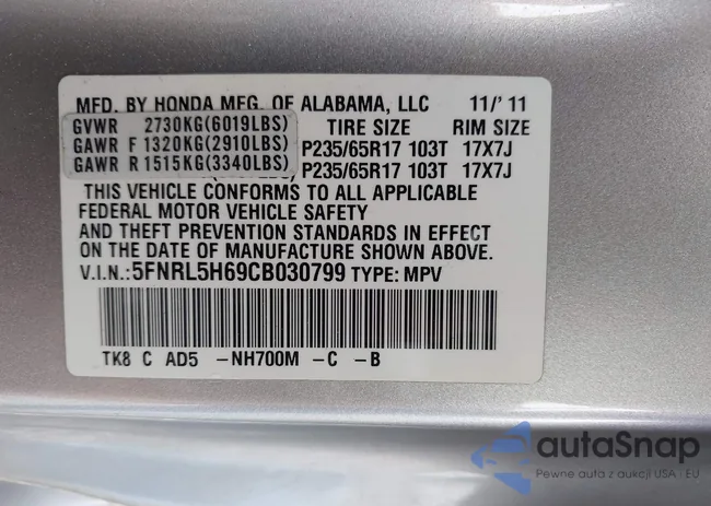 5FNRL5H69CB030799: 42418759