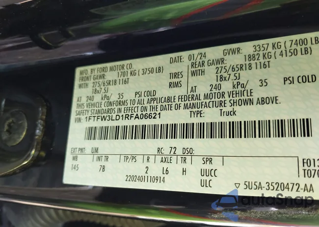 1FTFW3LD1RFA06621: 42420108