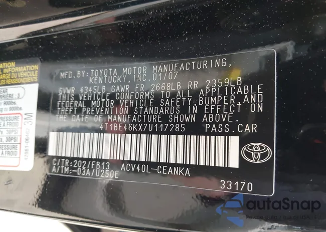 4T1BE46KX7U117285: 42419452