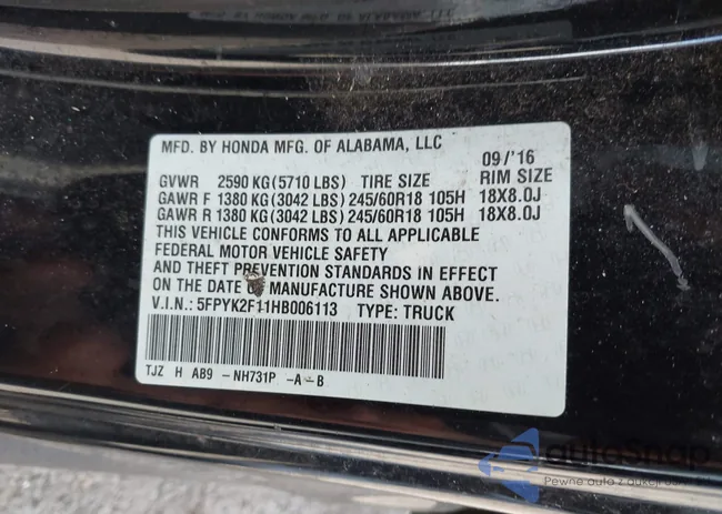 5FPYK2F11HB006113: 42419631