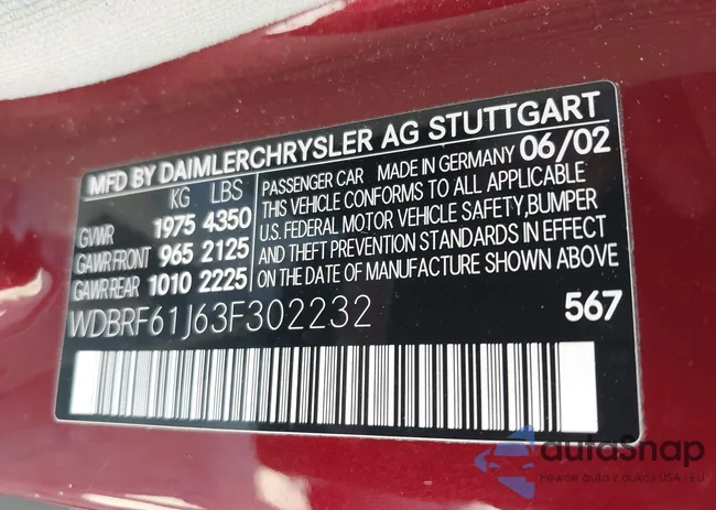 WDBRF61J63F302232: 42419767