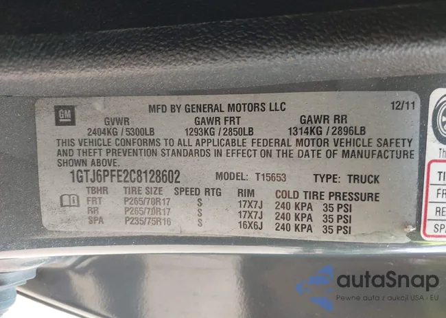 1GTJ6PFE2C8128602: 42421110