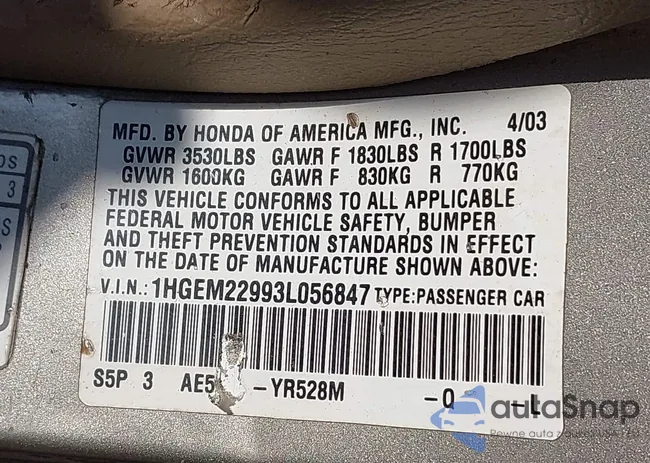 1HGEM22993L056847: 42421151