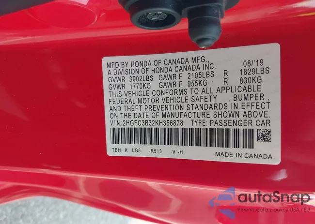 2HGFC3B32KH356878: 42421186