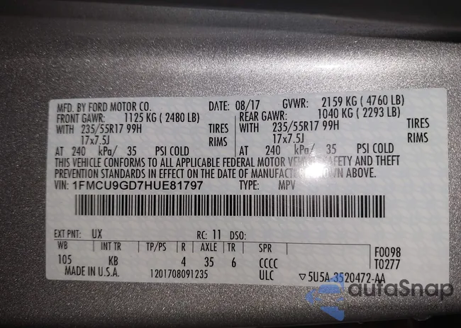 1FMCU9GD7HUE81797: 42420645