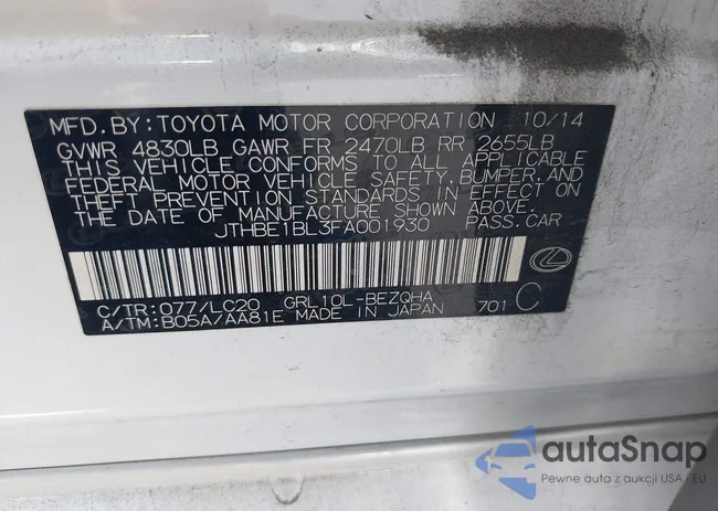 JTHBE1BL3FA001930: 42420724