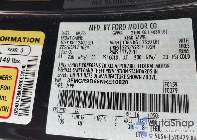 3FMCR9B66NRE10829: 42420842