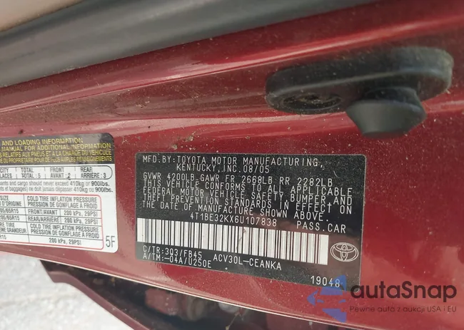 4T1BE32KX6U107838: 42421857