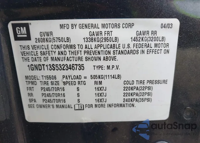 1GNDT13S532346735: 42421913