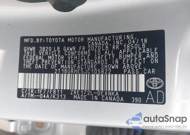 2T1BURHE5JC105822: 42421968