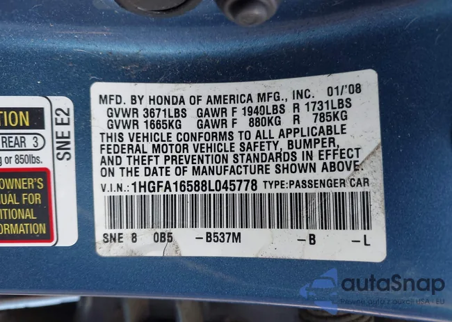 1HGFA16588L045778: 42422102