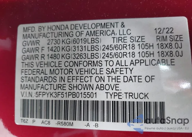 5FPYK3F51PB015501: 42422286