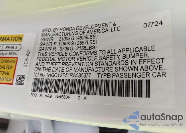 1HGCY2F51RA085377: 42421463