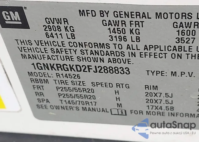 1GNKRGKD2FJ288833: 42422834