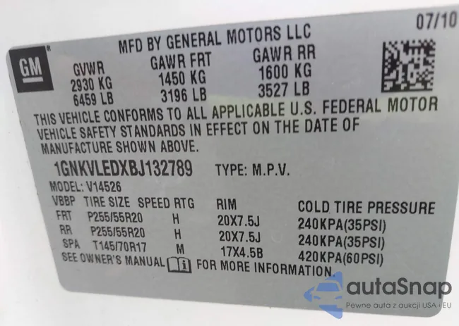 1GNKVLEDXBJ132789: 42423134