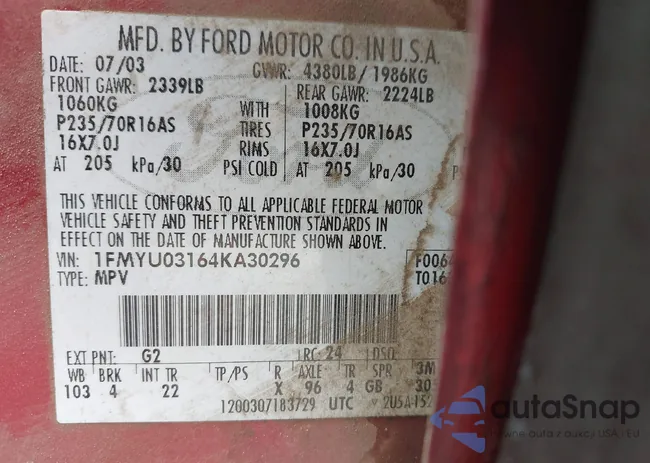 1FMYU03164KA30296: 42423140