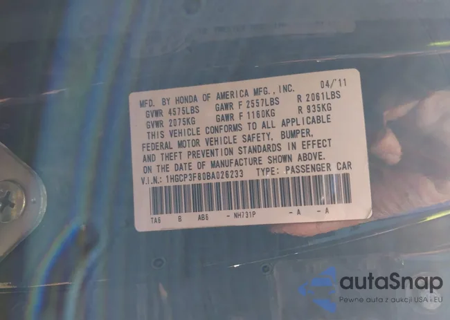 1HGCP3F80BA026233: 42423386