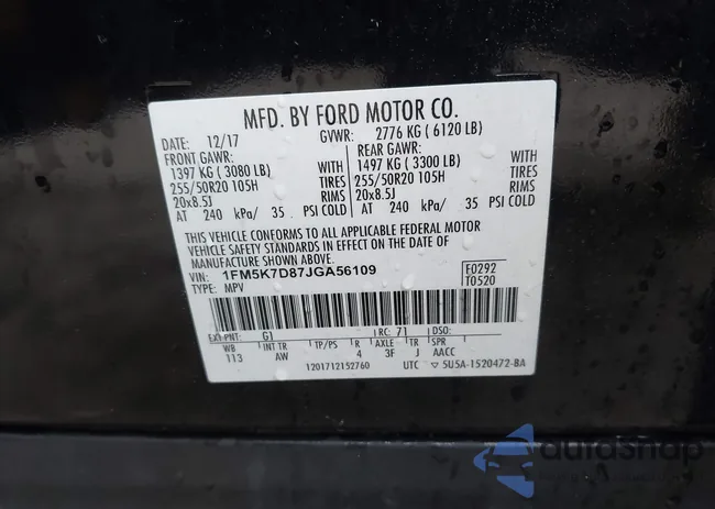 1FM5K7D87JGA56109: 42423403