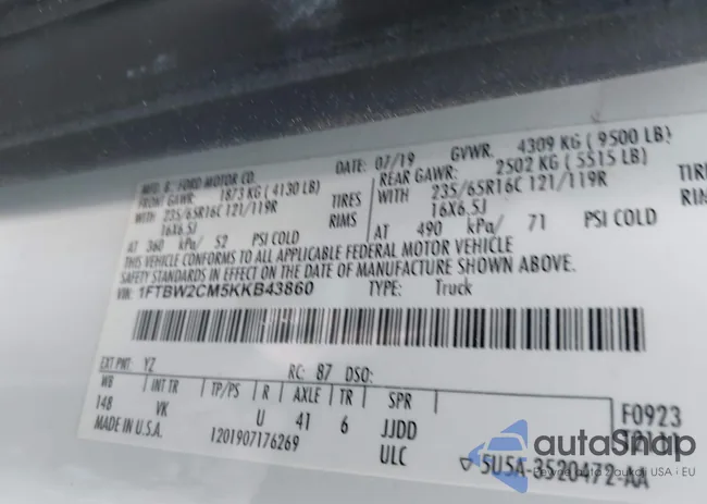 1FTBW2CM5KKB43860: 42422646