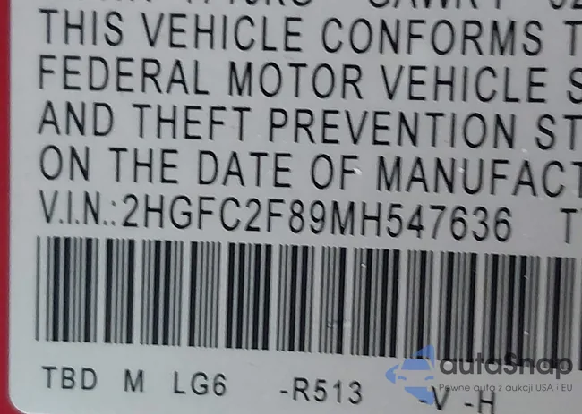 2HGFC2F89MH547636: 42423877