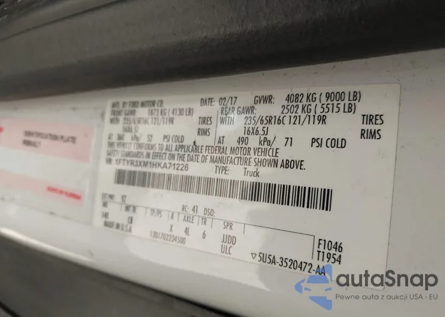 1FTYR3XM1HKA71226: 42424063