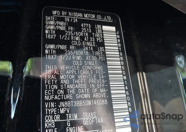 JN8BT3BB5SW146088: 42424130