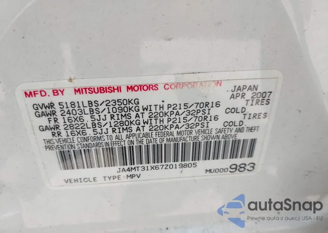 JA4MT31X67Z019805: 42424258